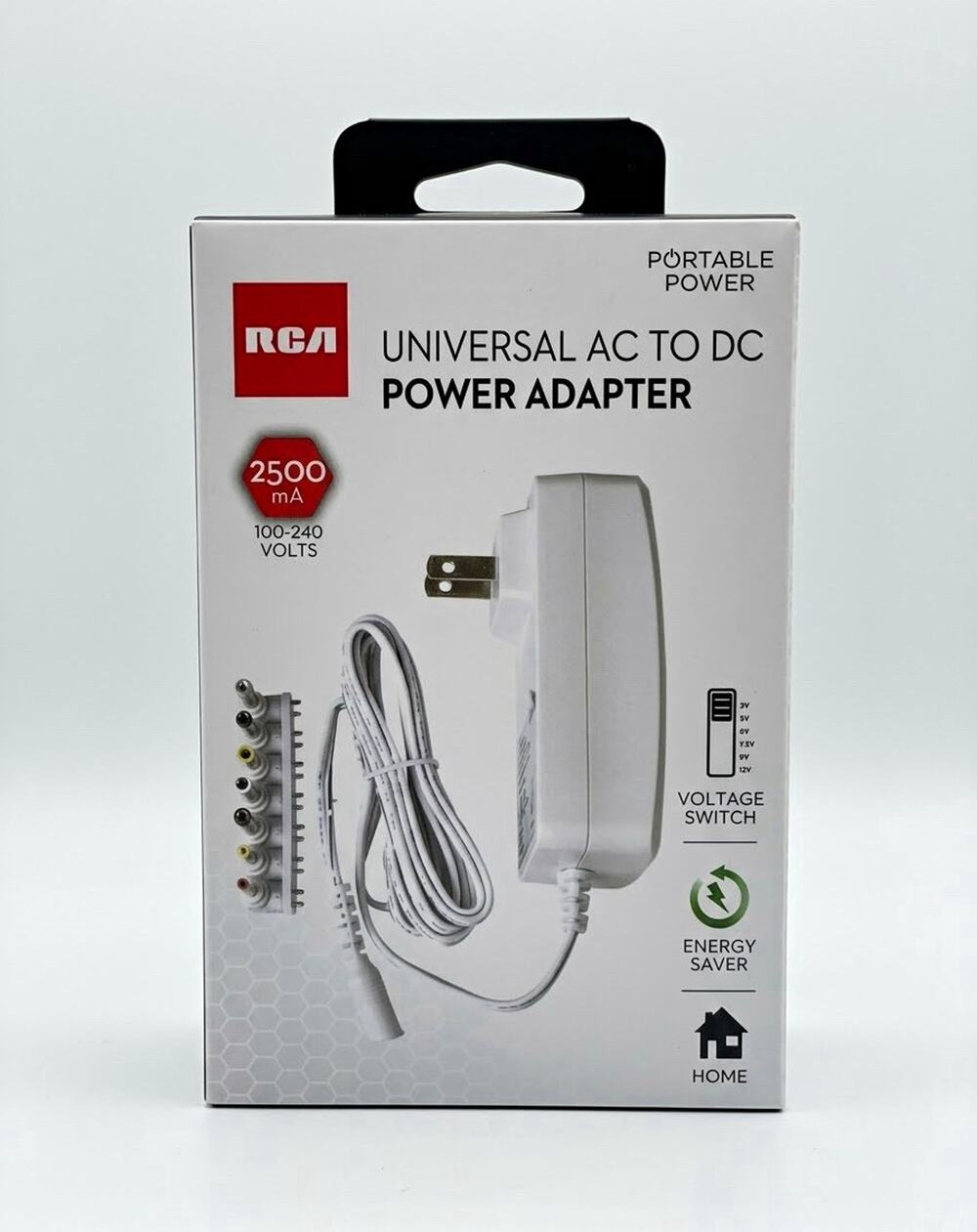 RCA Universal AC/DC Power Adapter 2500mA Voltage Switch 3-12V White